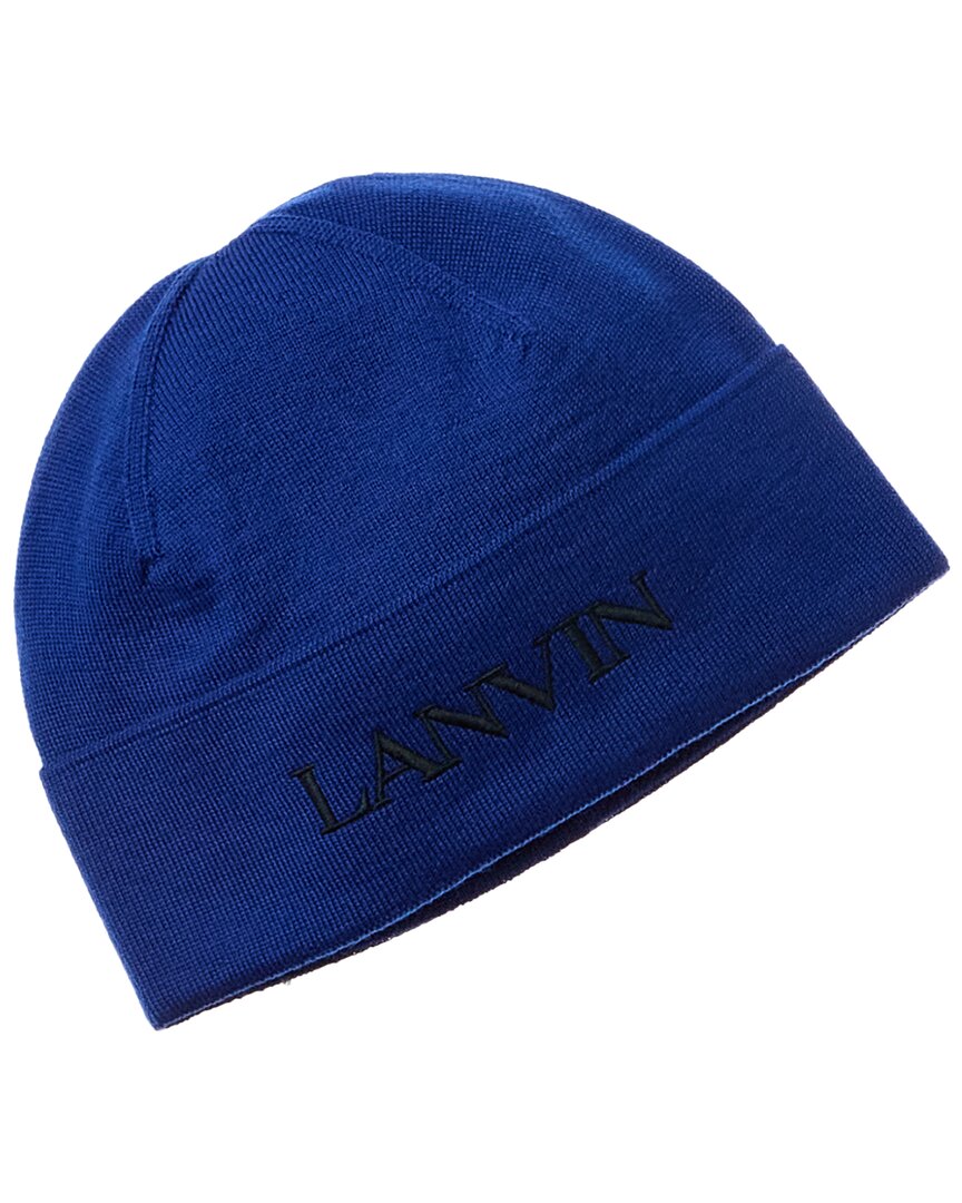 Shop Lanvin Logo Embroidery Wool Hat In Blue