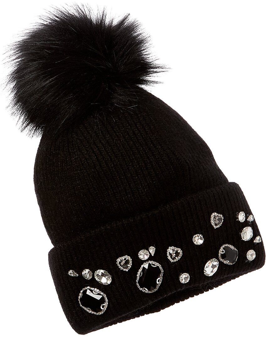 Adrienne Landau Crystal Wool-blend Hat In Black