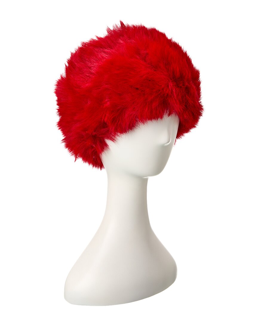 Adrienne Landau Faux Fur Knit Headband In Red