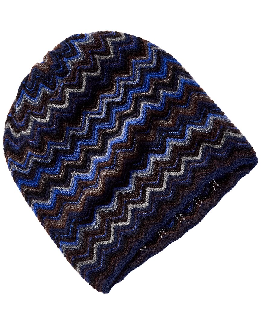 Forte Cashmere Zig Zag Stitch Cashmere Hat In Blue
