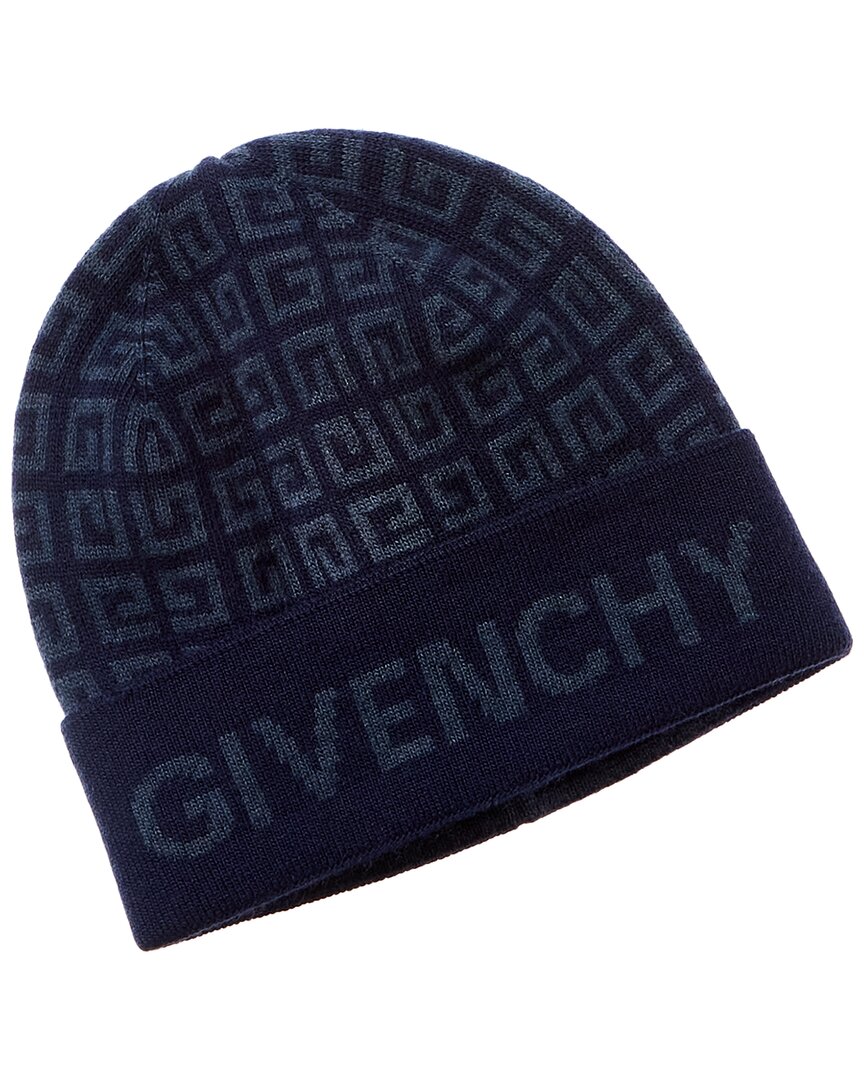 Givenchy Logo Knit Wool Beanie In Blue