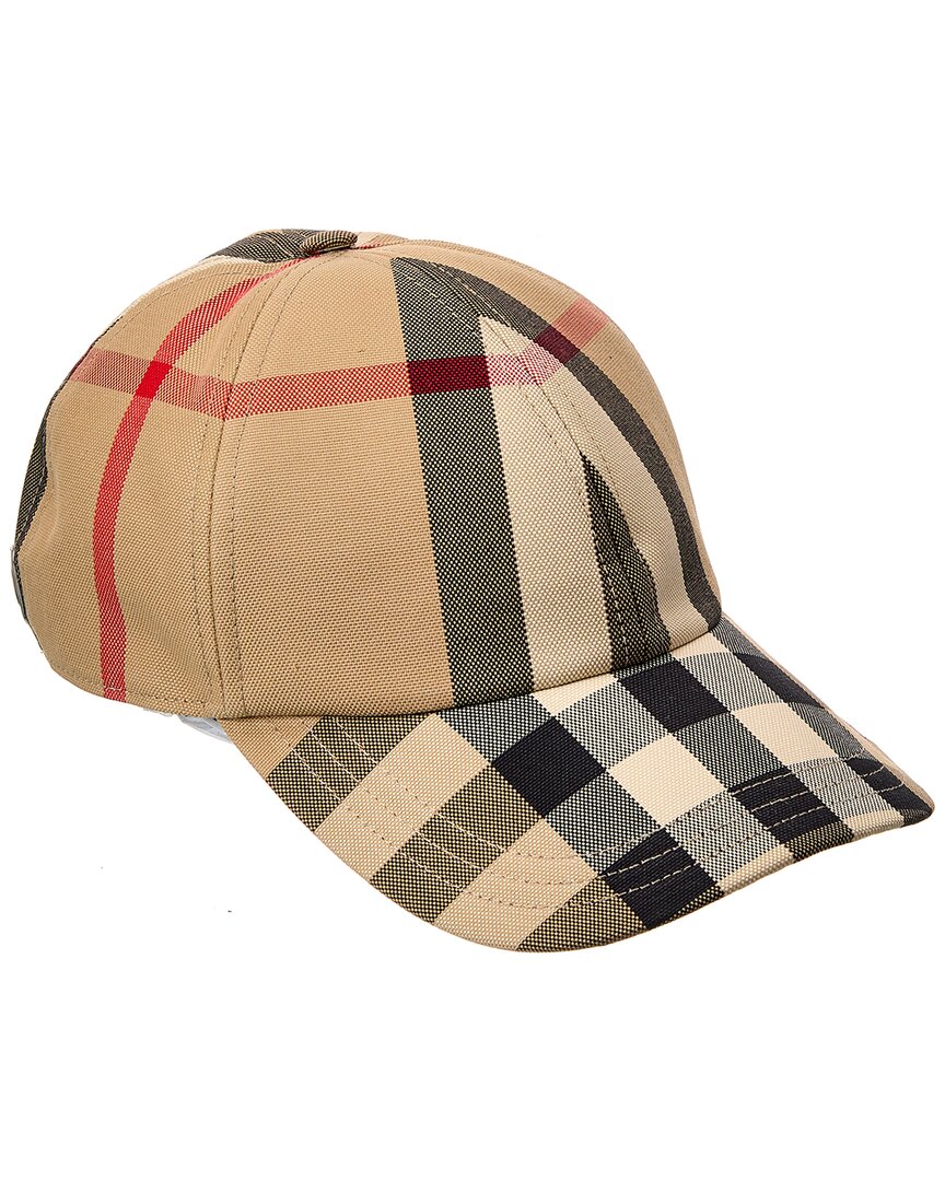 Burberry Check Baseball Cap With Embroidered Logo In Beige