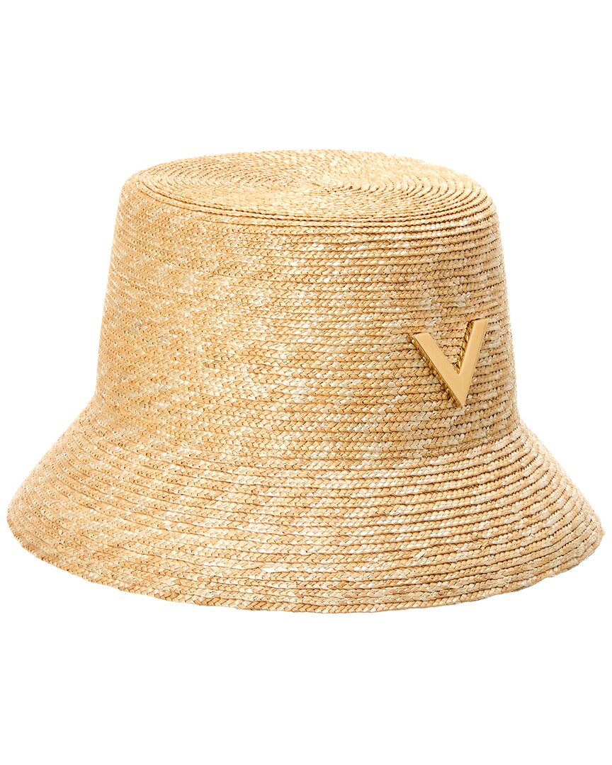 Shop Valentino Straw Bucket Hat In Brown