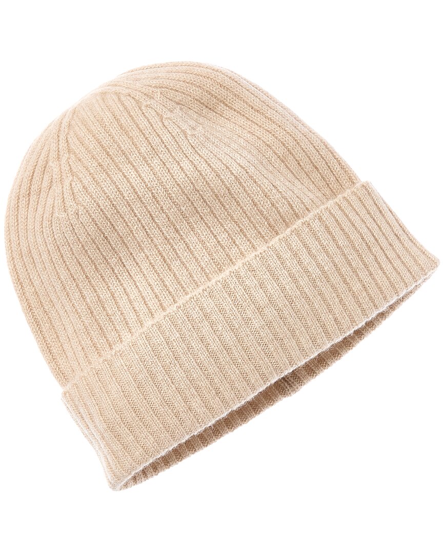 Amicale Cashmere Rib Knit Cuffed Cashmere Beanie In Brown