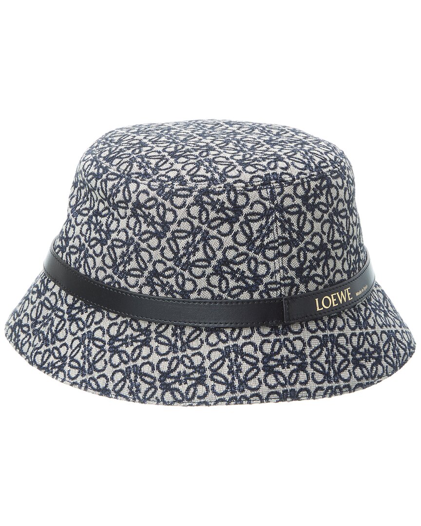 Shop Loewe Anagram Jacquard Leather-trim Bucket Hat In Blue