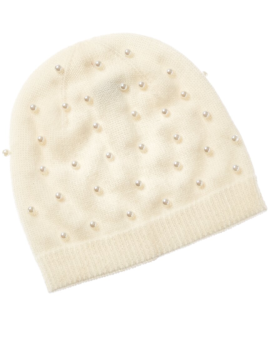Qi Cashmere Pearl Embellished Cashmere Beanie In White