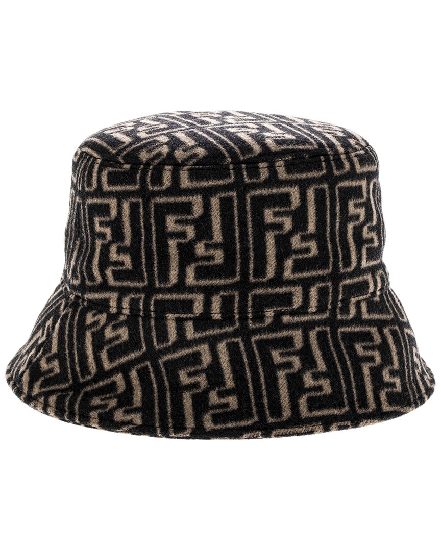 Shop Fendi Ff Motif Wool & Silk-blend Bucket Hat In Black