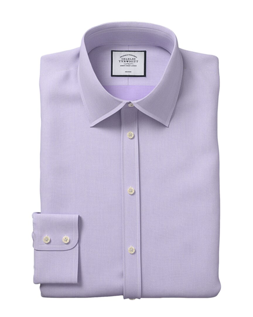 Shop Charles Tyrwhitt Non-iron Micro Diamond Slim Fit Shirt In Purple