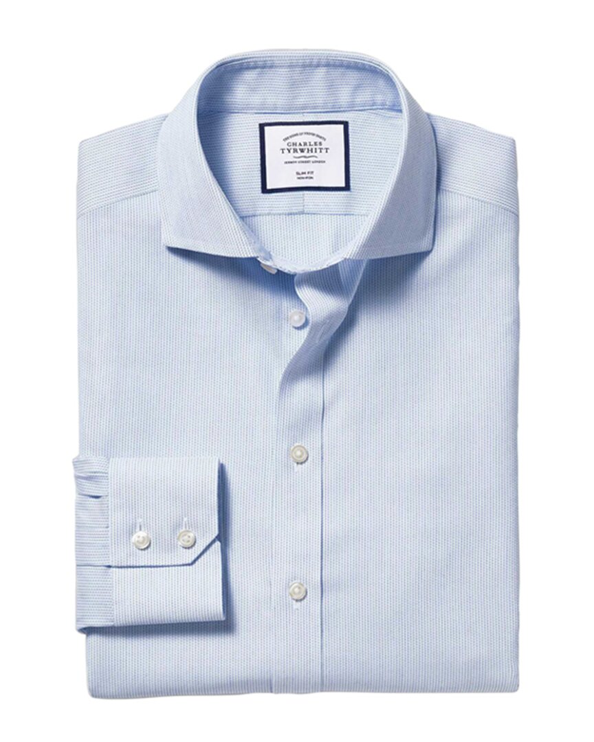 Shop Charles Tyrwhitt Non-iron Stretch Oxford Stripe Slim Fit Shirt In Blue