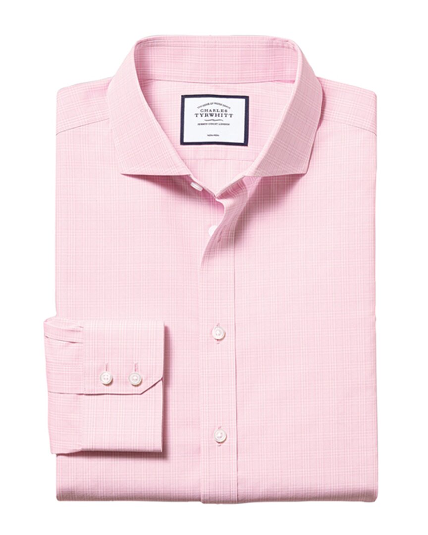 Shop Charles Tyrwhitt Non-iron Prince Of Wales Check Slim Fit Shirt In Pink