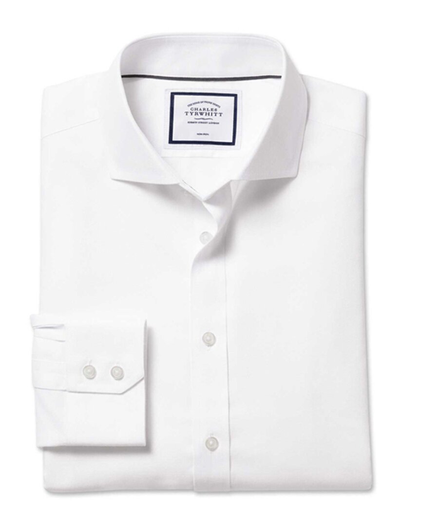 Shop Charles Tyrwhitt Non-iron Ludgate Weave Cutaway Classic Fit Shirt In White