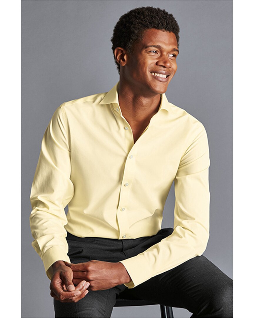 Shop Charles Tyrwhitt Non-iron Poplin Cutaway Slim Fit Shirt In Yellow