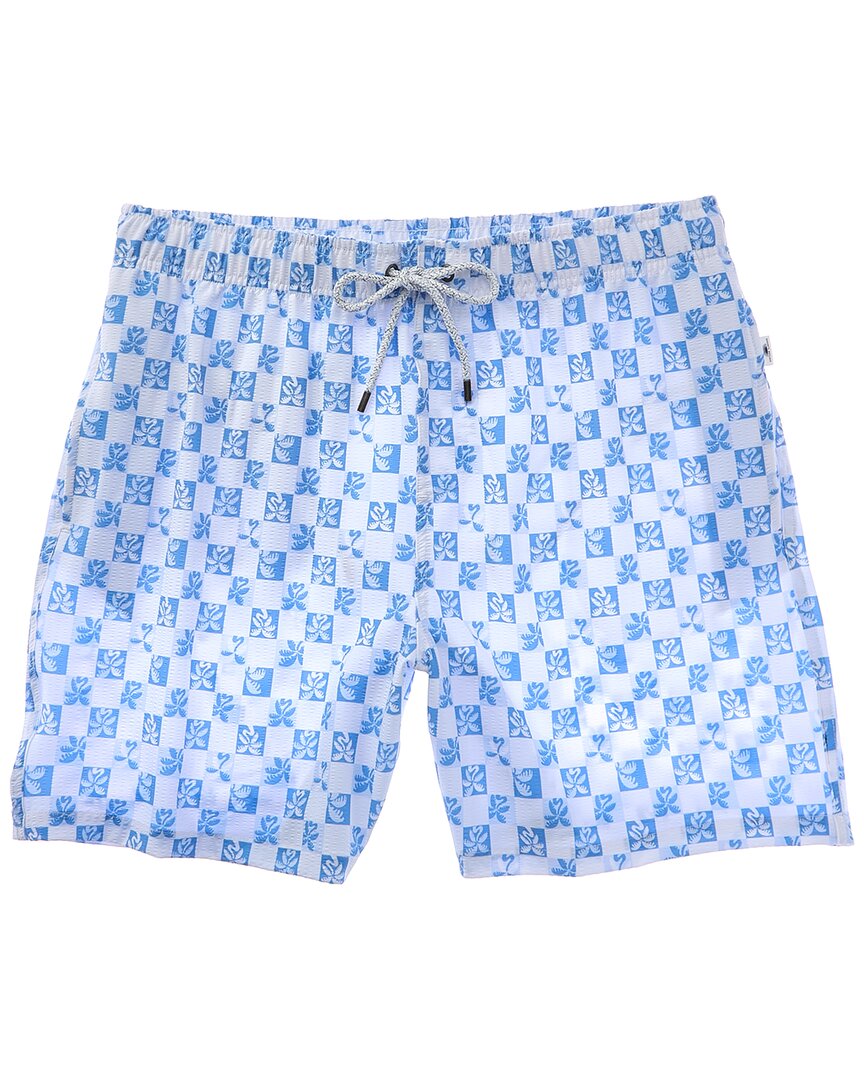 Vintage Summer Seersucker Stretch Volley Swim Trunk In Blue