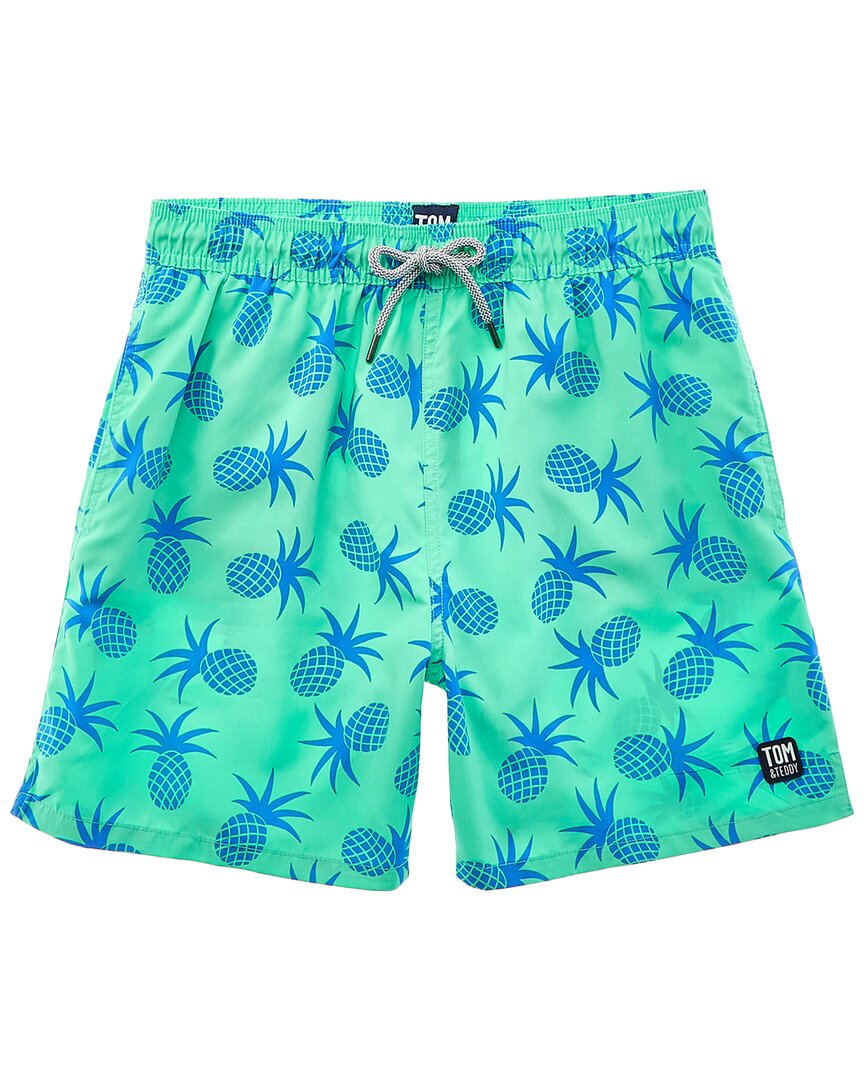 Tom & Teddy Pineapple Print Swim Trunks In Green