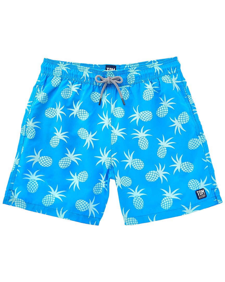 Shop Tom & Teddy Pineapples Swim Short In Blue
