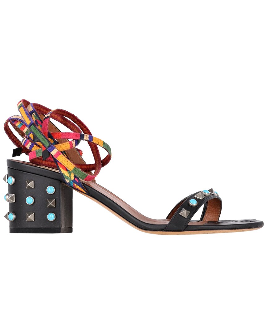 Valentino Women's Leather Rockstud Tie-strap Block Heel (authentic Pre-loved) In Multi