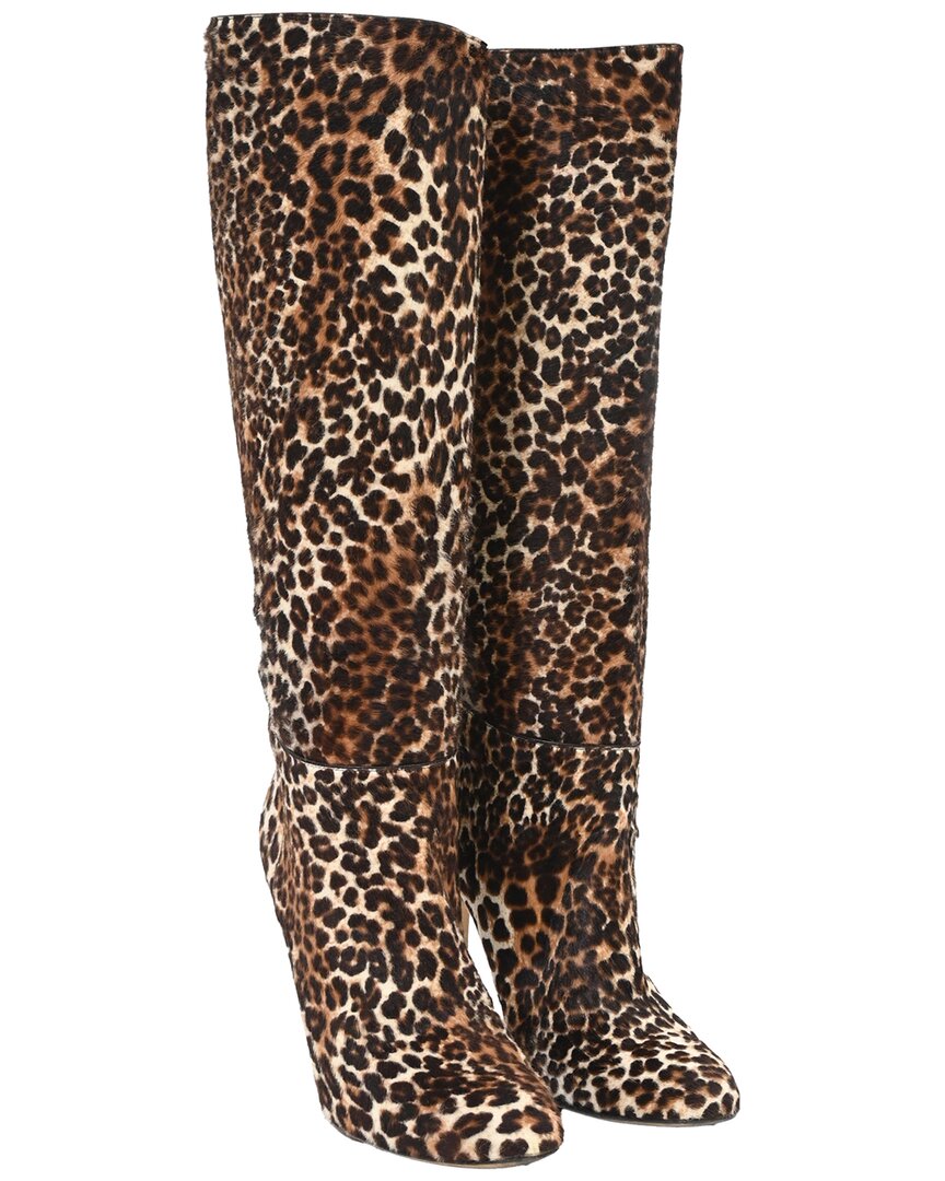 Jimmy Choo Leopard Print Knee-high Boots In Brown Pony Hair In Animal Print