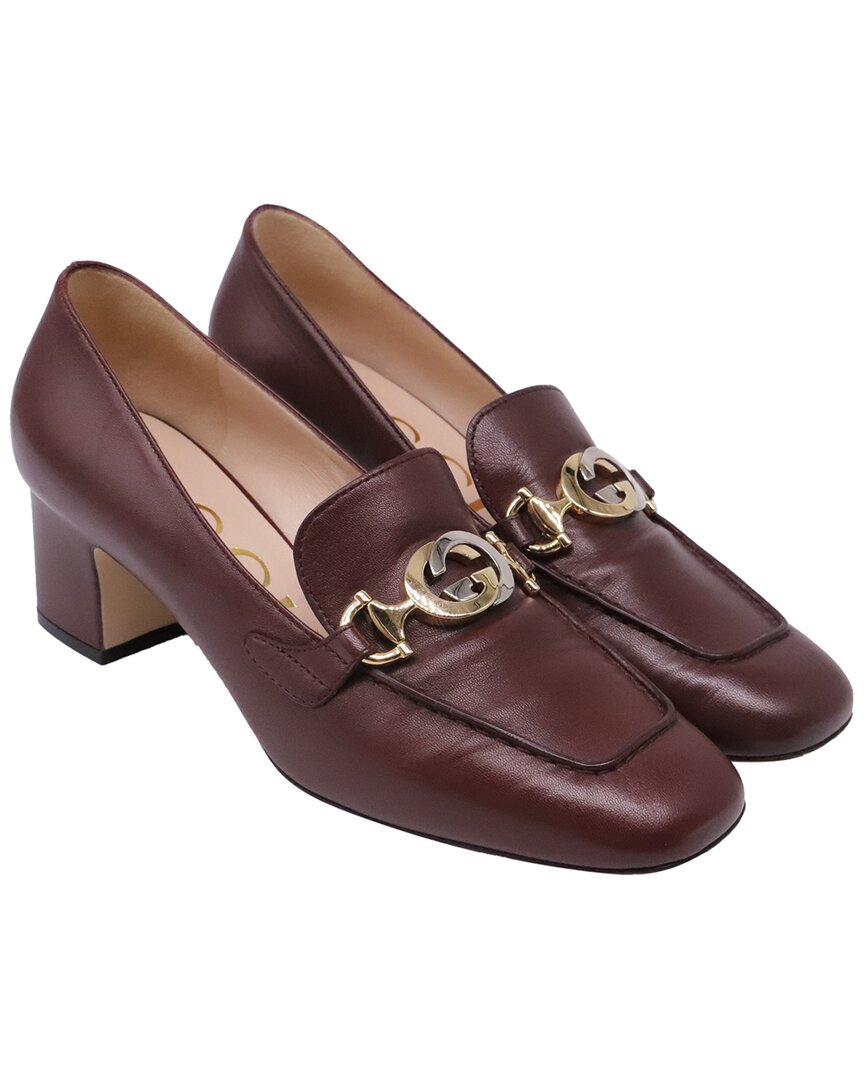 Pre-owned Gucci Women's Leather Zumi Mid-heel Loafers 35 (authentic Pre-loved)