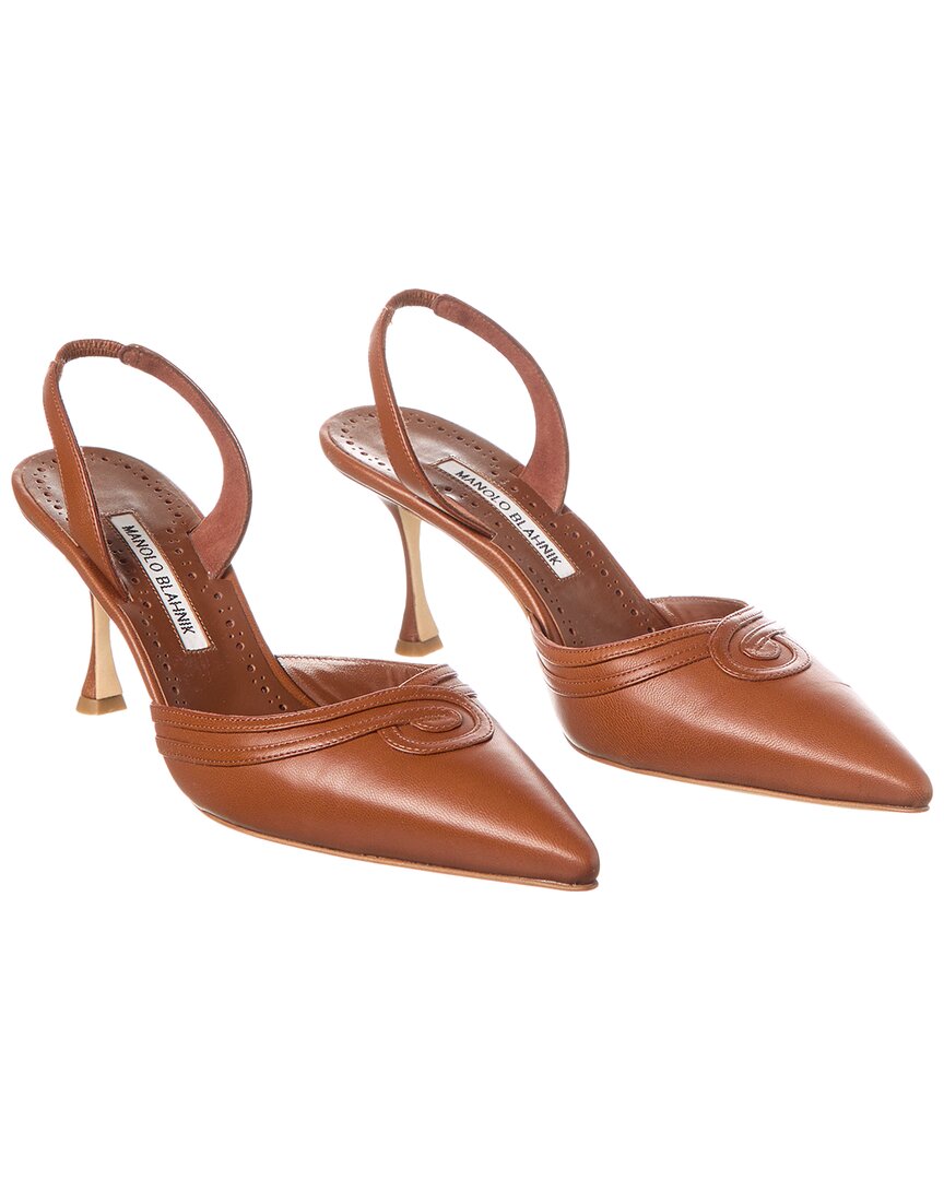 Manolo Blahnik Chongasli 70 Leather Slingback Pump (authentic )