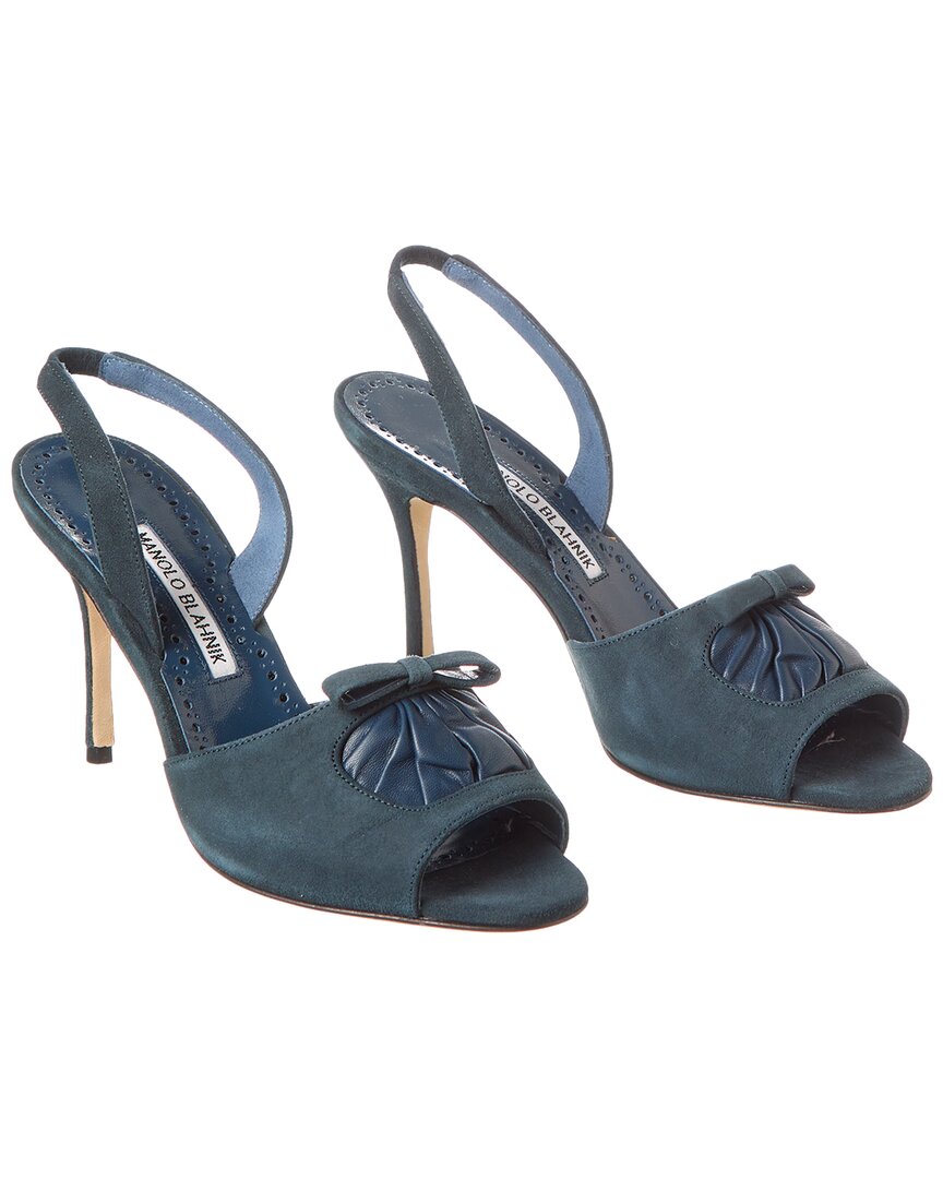 Shop Manolo Blahnik Amelie 90 Suede & Leather Sandal (authentic )