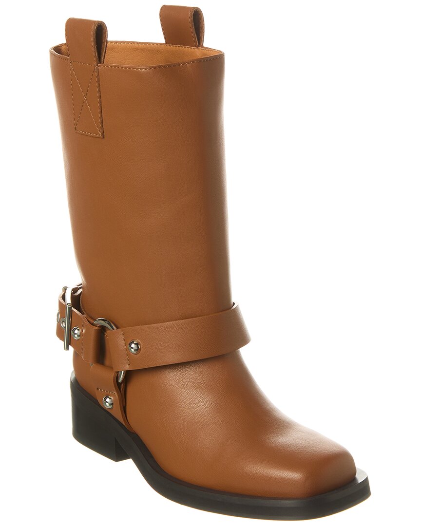 Ganni Biker Tubular Mid Shaft Boot In Brown