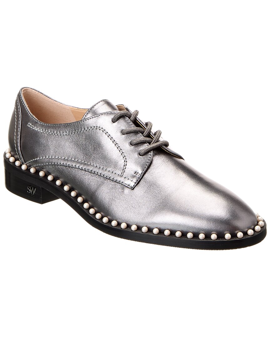Stuart Weitzman Kiran Pearl Leather Oxford In Silver