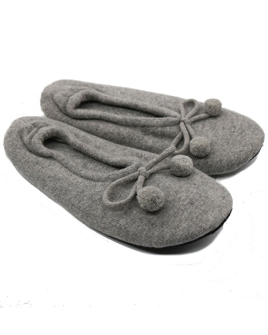 Portolano Ladies Ballerina Slippers With Bow And Poms In Light Grey