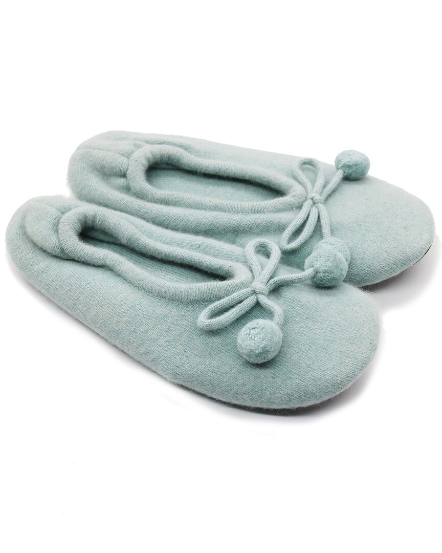 Portolano Ladies Ballerina Slippers With Bow And Poms In Light Blue