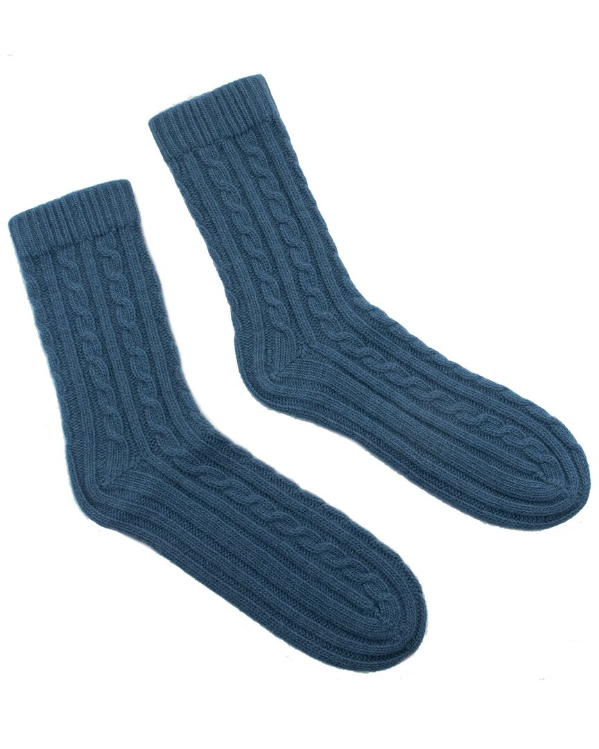 Portolano Ladies Chunky Socks With Rows Of Cables In Blue