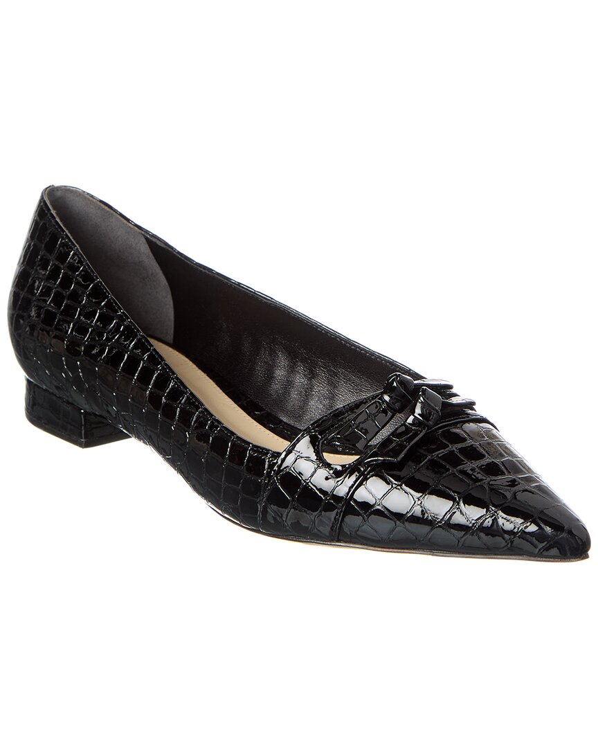 Alexandre Birman Kate Croc-embossed Patent Flat In Black