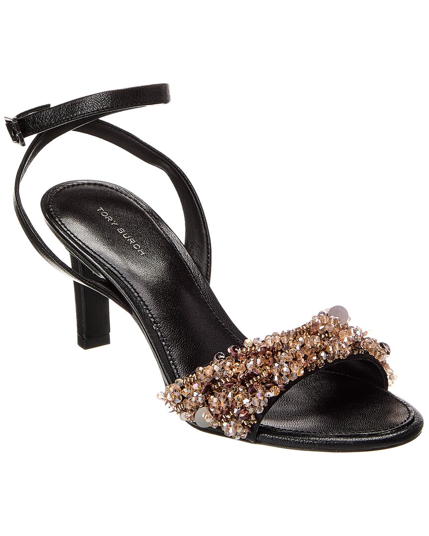 Tory Burch Embellished Leather Sandal In Black