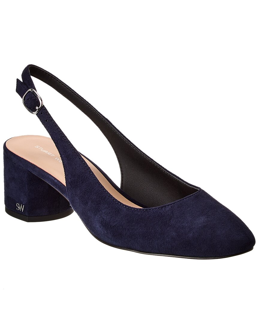 Stuart Weitzman Bridgt 50 Suede Slingback Pump In Blue