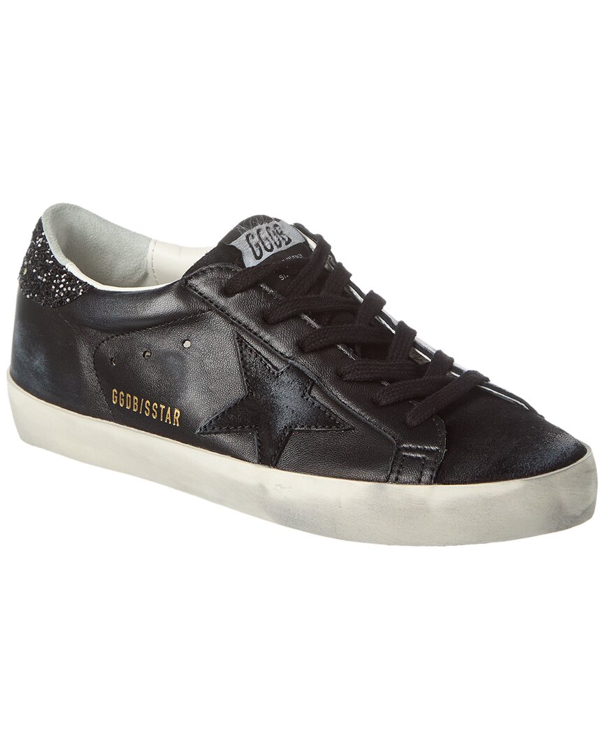 Golden Goose Super-star Black Low Trainer With Rhinestones In Black
