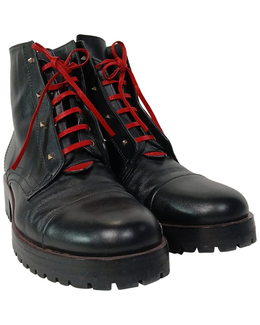 Valentino Women's Leather Studded Lace-up Combat Boot (authentic Pre-loved) In Black