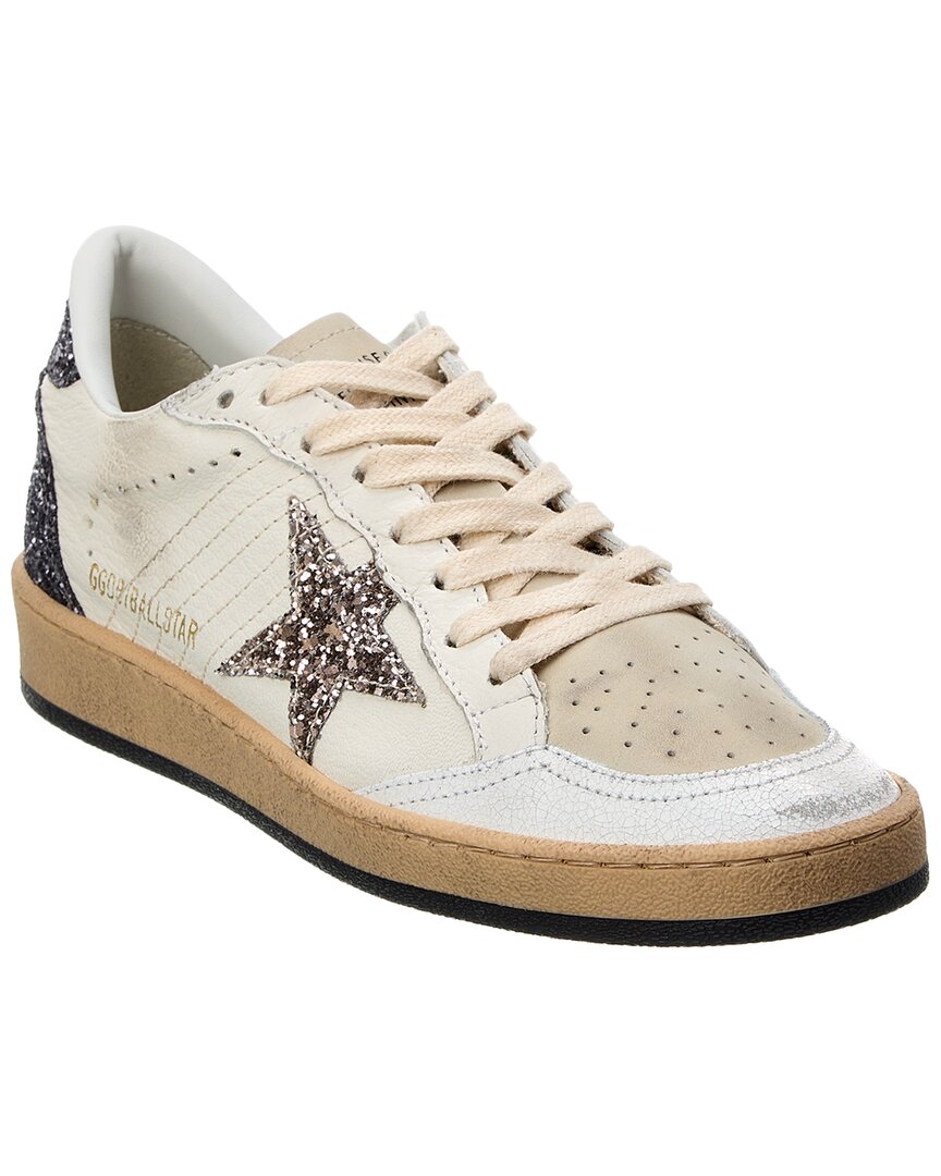 Golden Goose Leather Upper Suede Tongue Glitter Star Spur In White