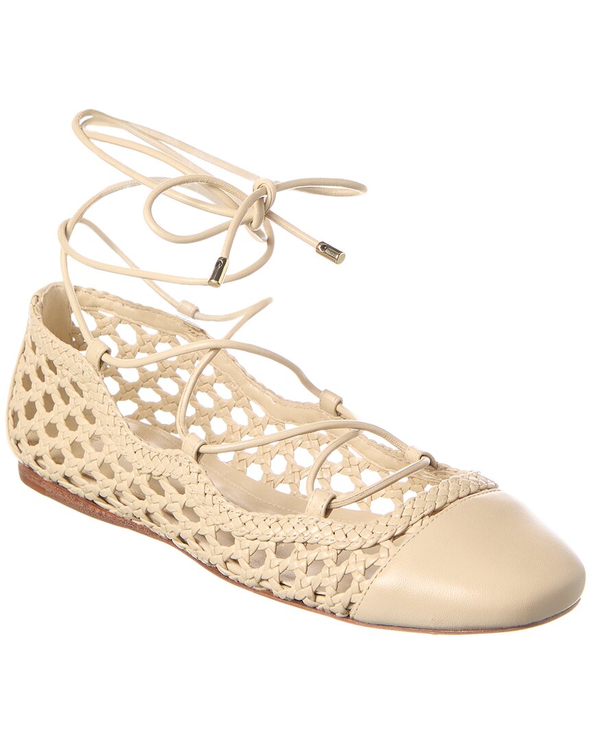 Alexandre Birman Braided Leather Ankle-wrap Ballerina Flats In Neutral