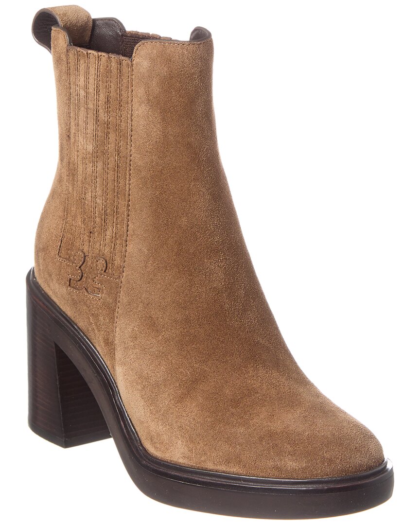 Tory Burch T Gore Heeled Ankle Boots 75mm River Rock In Brown