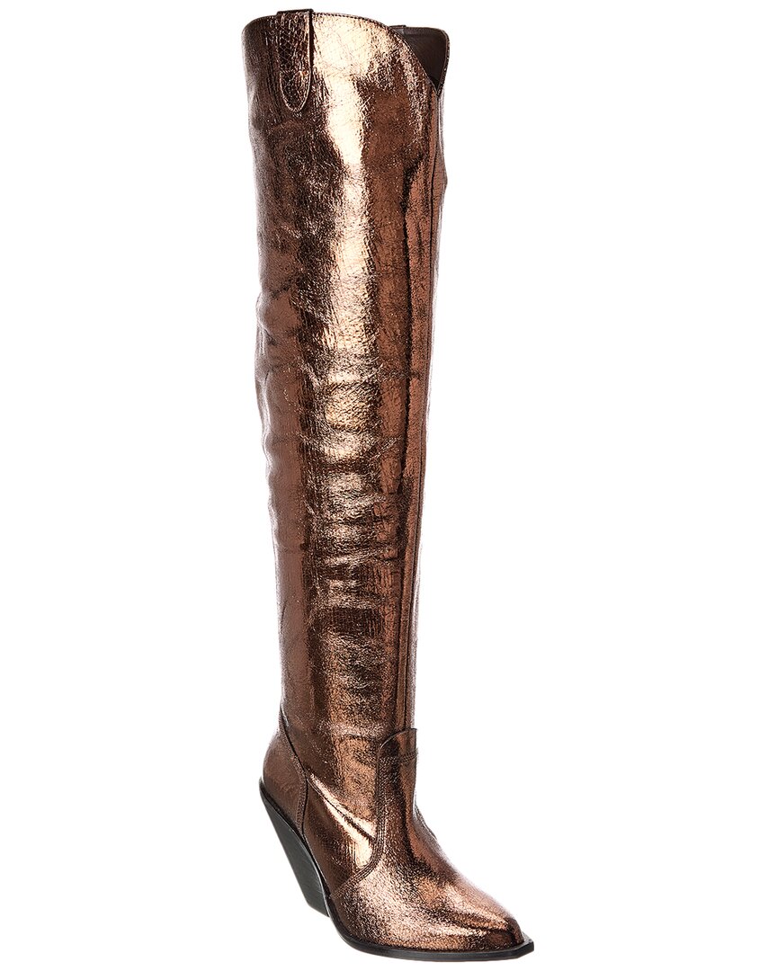 Free People Triple Crown Leather Over-the-knee Boot In Gold