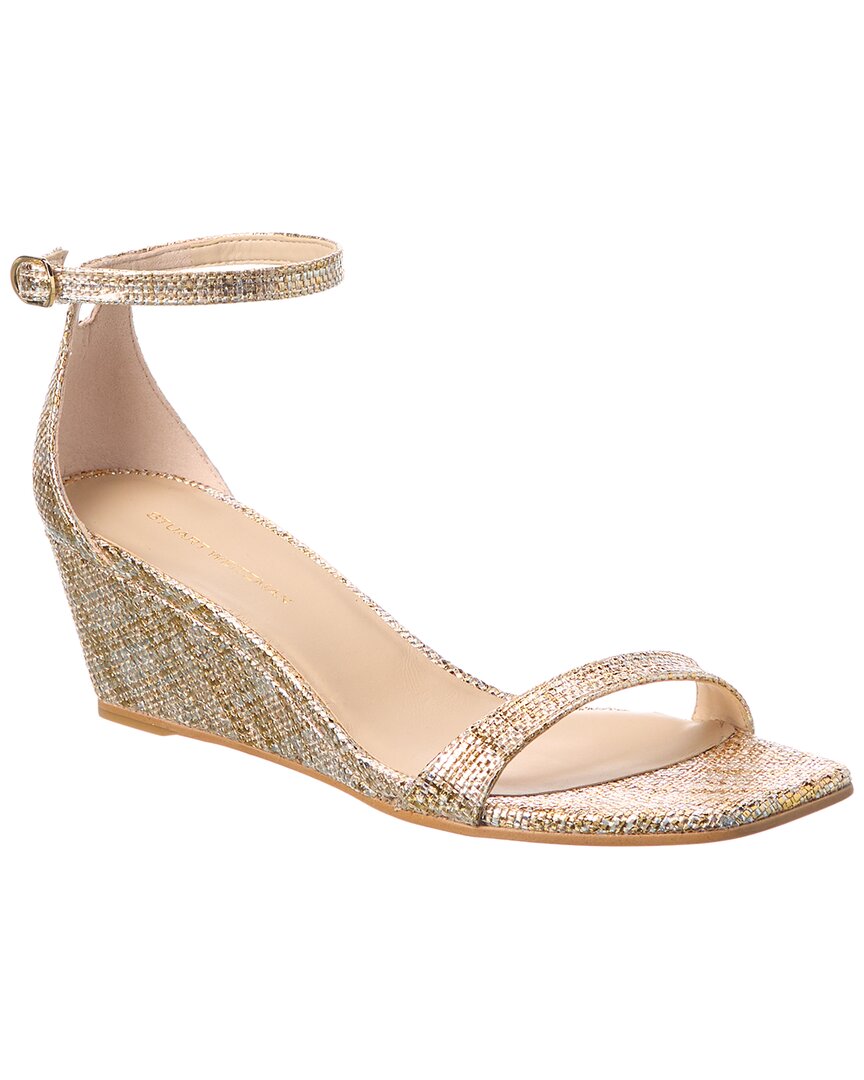 Stuart Weitzman Nudistcurve 50 Raffia Wedge Sandal In Gold