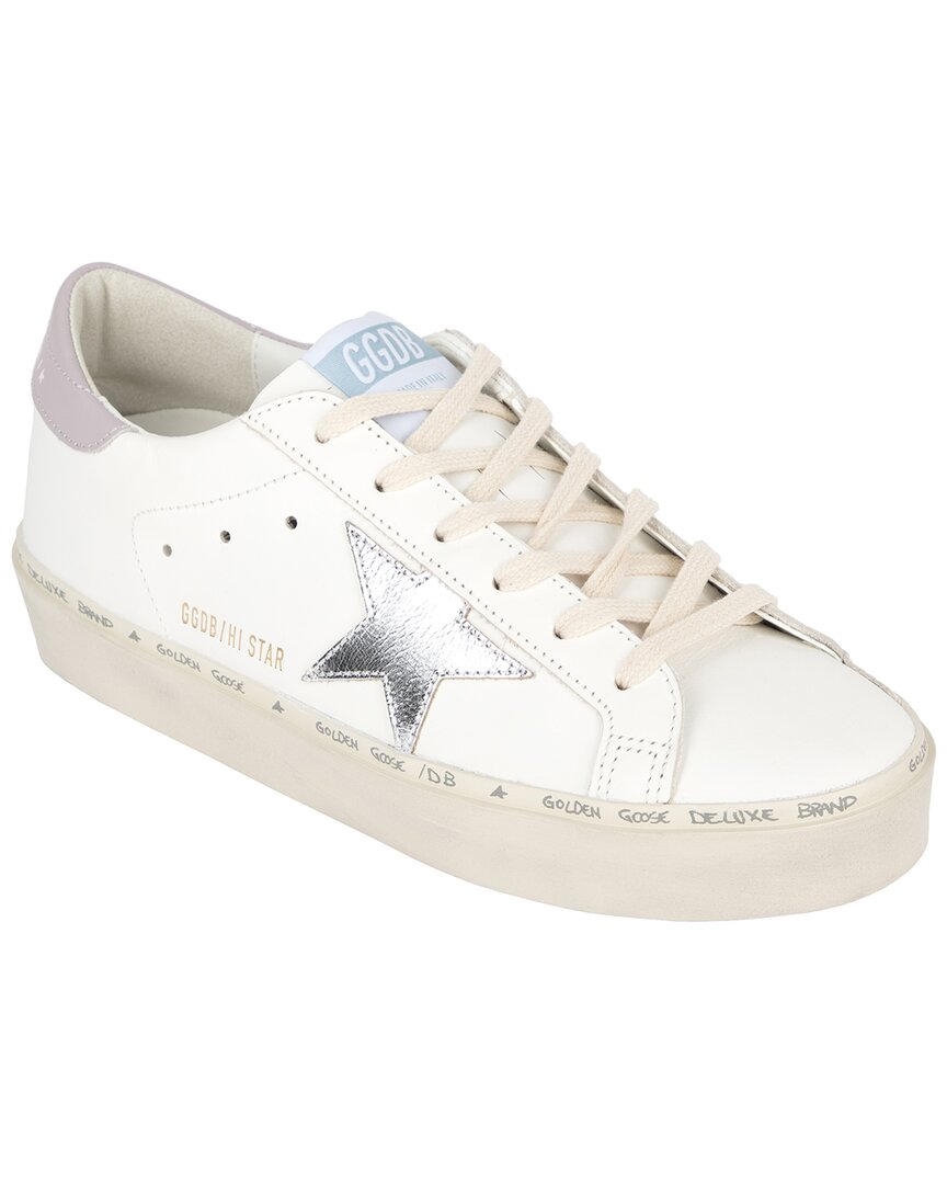 Golden Goose 'hi Star' White Low Top Sneakers With Laminated Star Patch On The Side In White