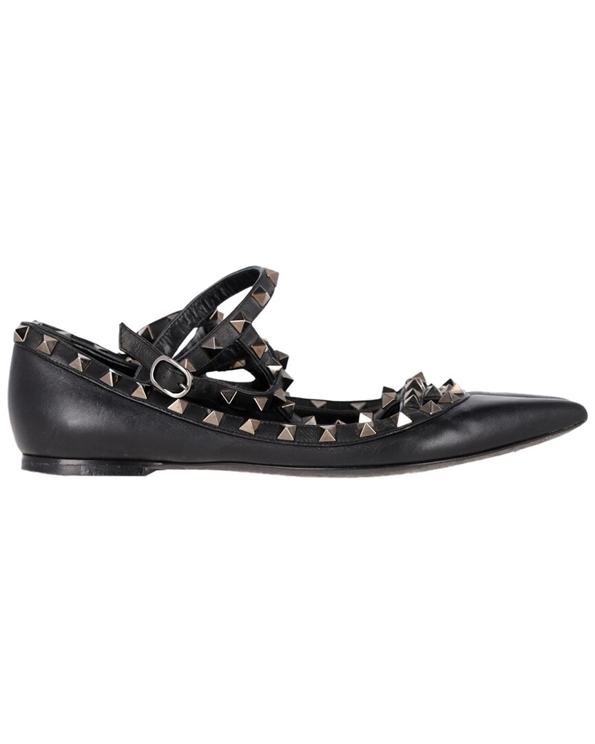 Valentino Garavani Valentino Women's Leather Rockstud Caged Strap Ballet Flat (authentic Pre-  Loved) In Black