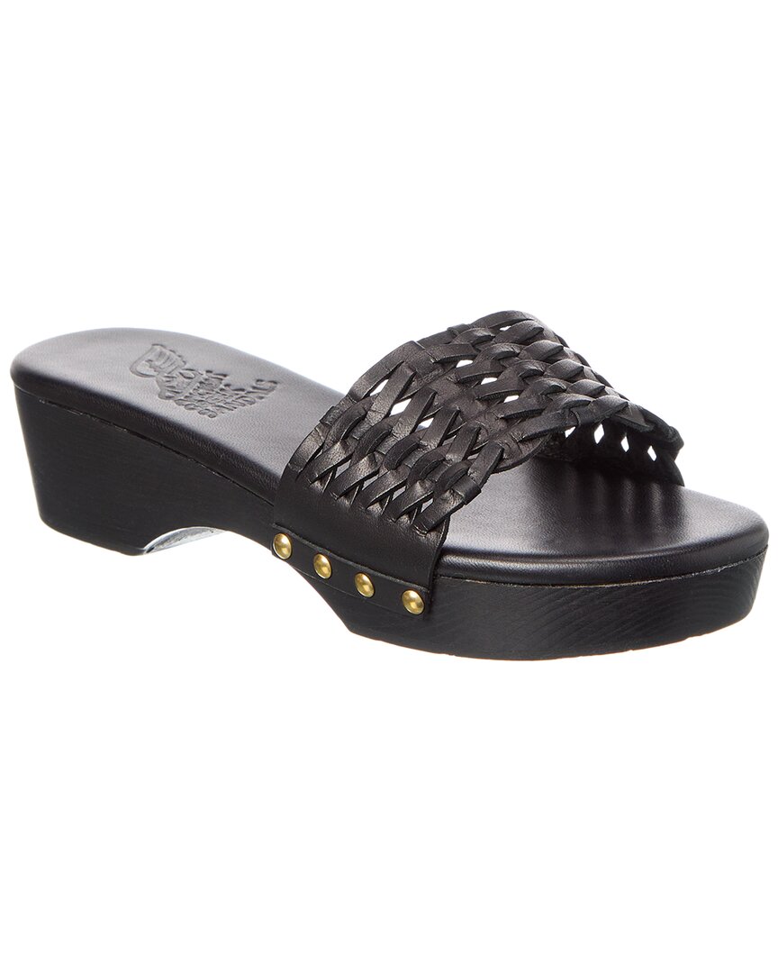 Ancient Greek Sandals Open Woven Leather Clog In Black