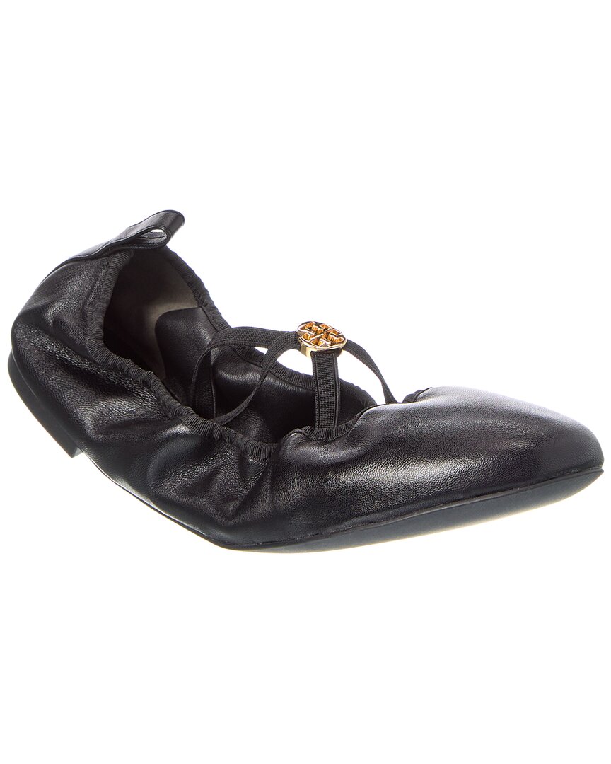 Tory Burch Soft Scrunch Leather Ballet Flat In Black