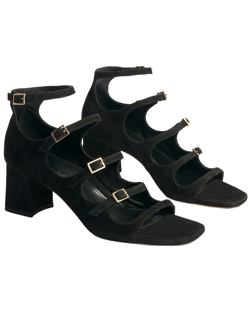 Marion Parke Francine Block Suede Sandal In Black