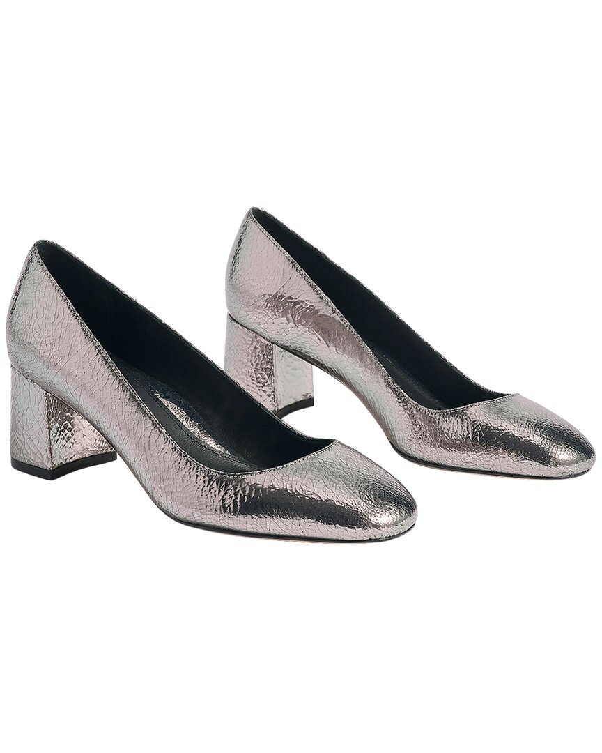 Marion Parke Block Heel Pump Leather Pump In Silver