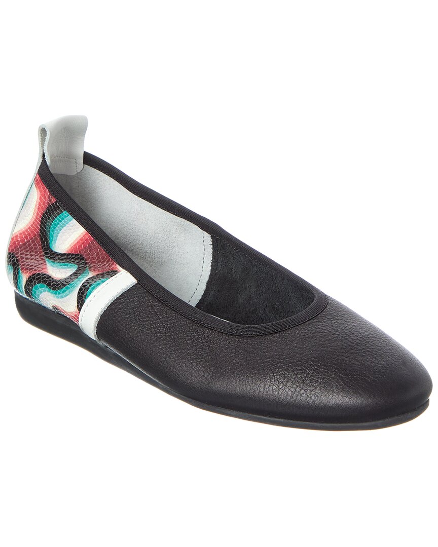 Arche Lamour Leather Flat In Noir/atoll/blanc
