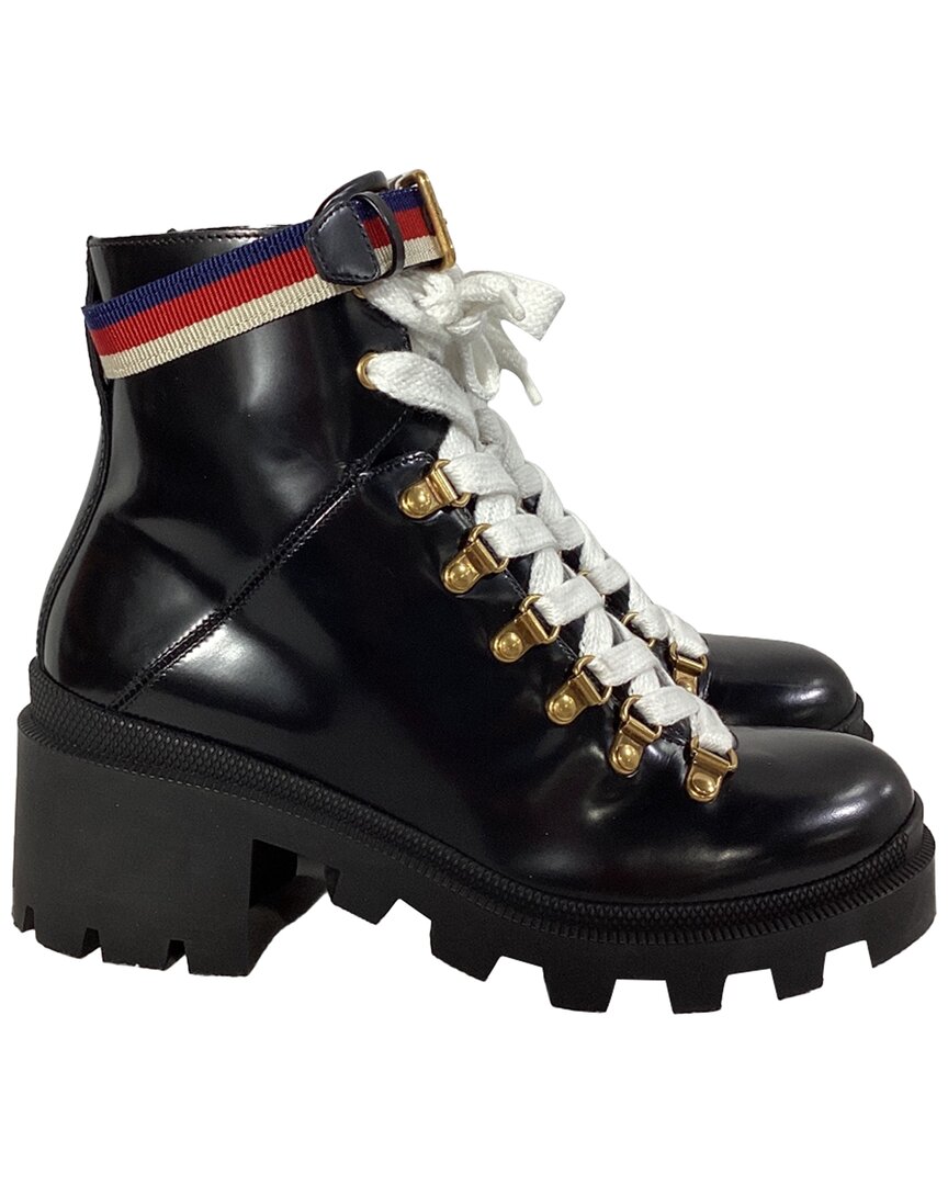 Gucci Leather Ankle Boot With Sylvie Web