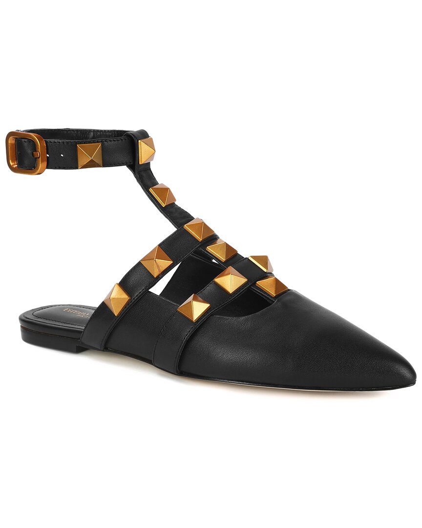 Tiffany & Fred Paris Studded Leather Pointy-toe Ankle Strap Flat