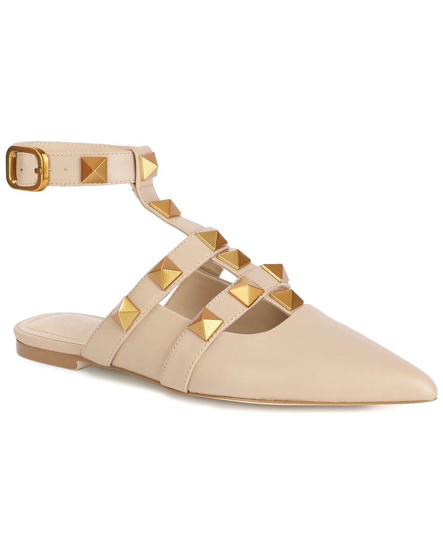 TIFFANY & FRED PARIS TIFFANY & FRED PARIS STUDDED LEATHER POINTY-TOE ANKLE STRAP FLAT