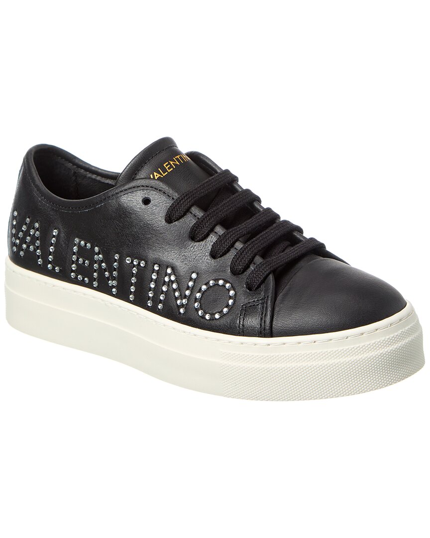 Valentino By Mario Valentino Charme Leather Sneaker In Black